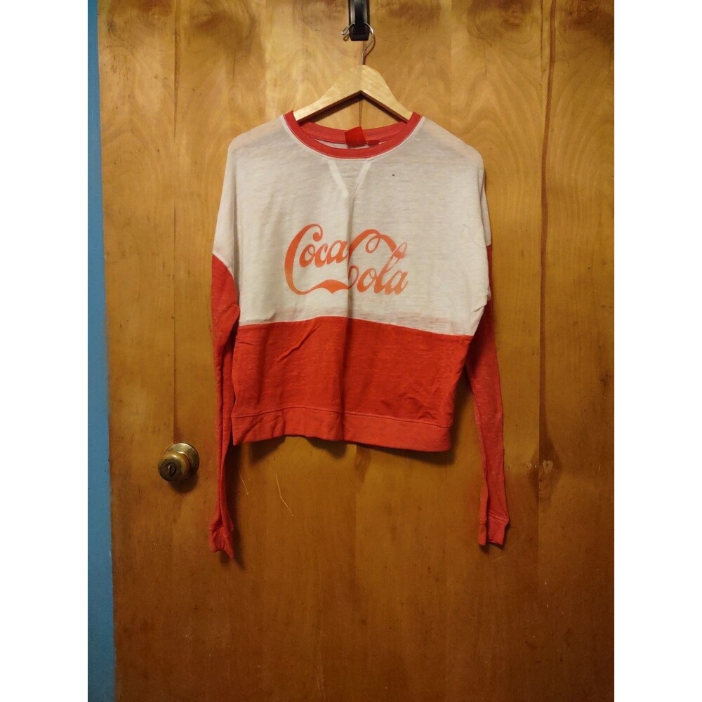 Vintage Coca Cola Womens Crewneck Crop Top Color Block Sweatshirt sz Medium Coke